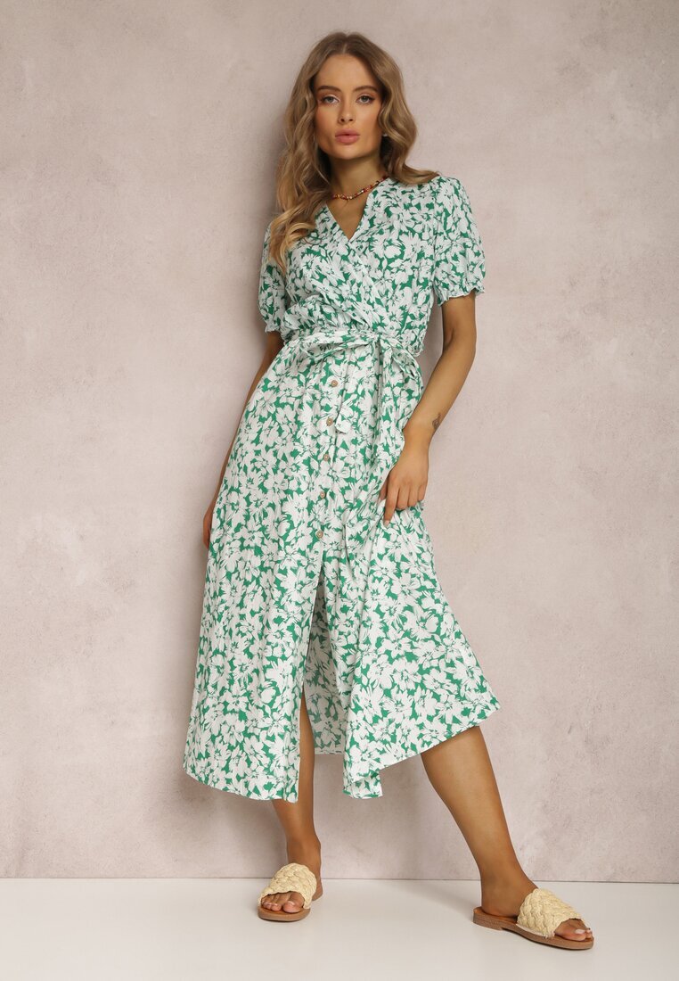 retro & icone Rochie Verde din Bumbac Andrilla