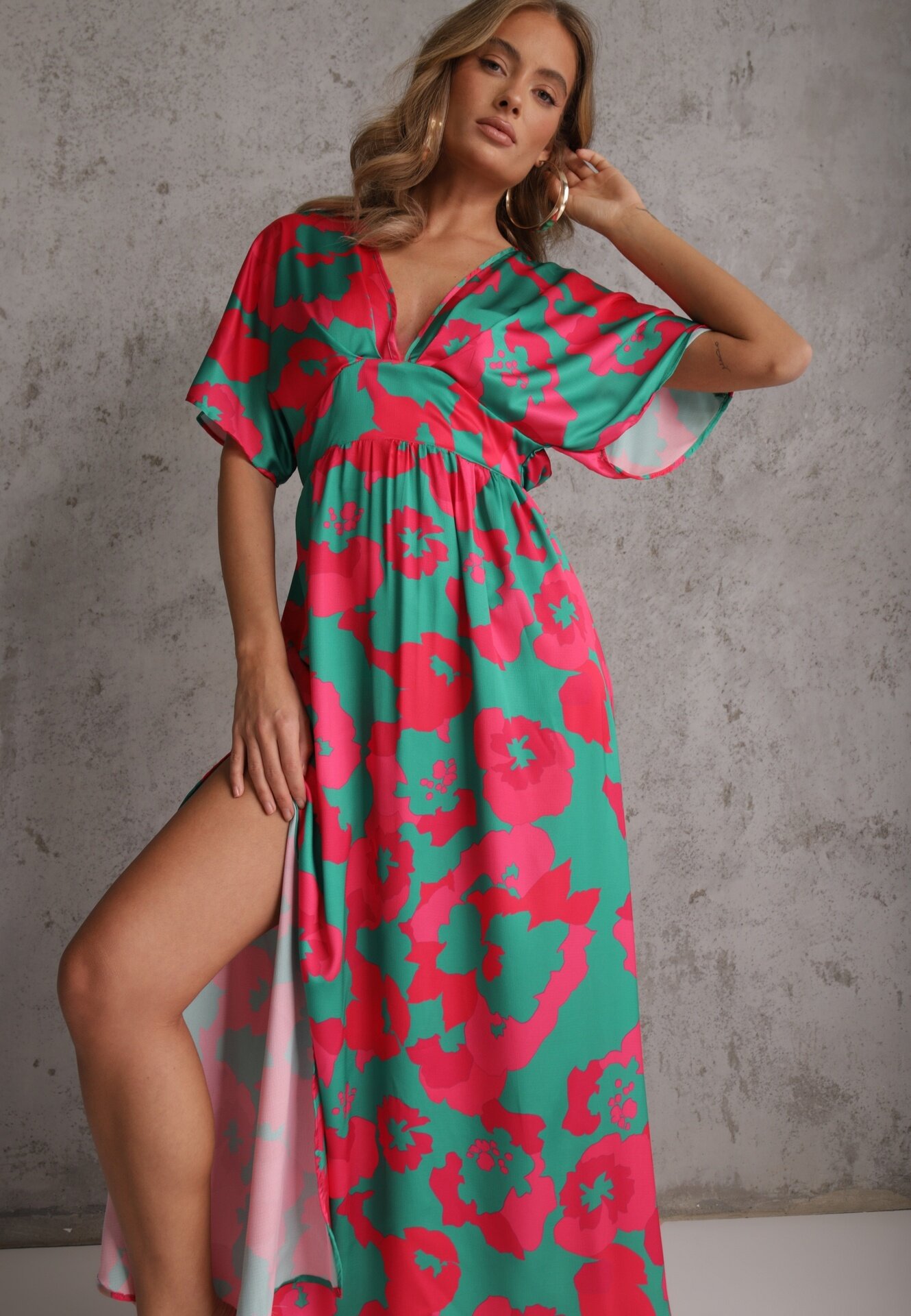 retro & icone Rochie verde evazată maxi cu decupaje Aleri