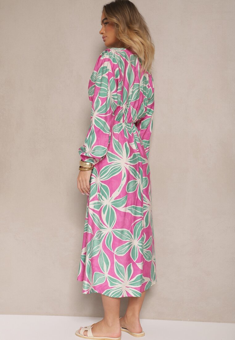 retro & icone Rochie Verde-Fucsia Tip plic din Viscoză cu Imprimeu Floral Frolhiria