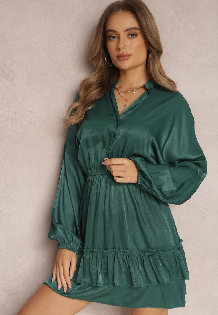 retro & icone Rochie Verde închisă cu volane Hile
