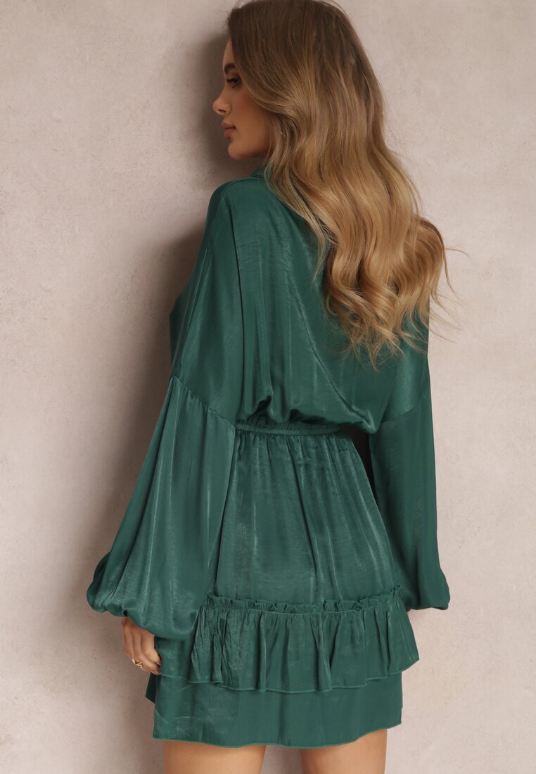 retro & icone Rochie Verde închisă cu volane Hile