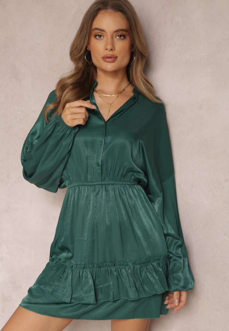 retro & icone Rochie Verde închisă cu volane Hile