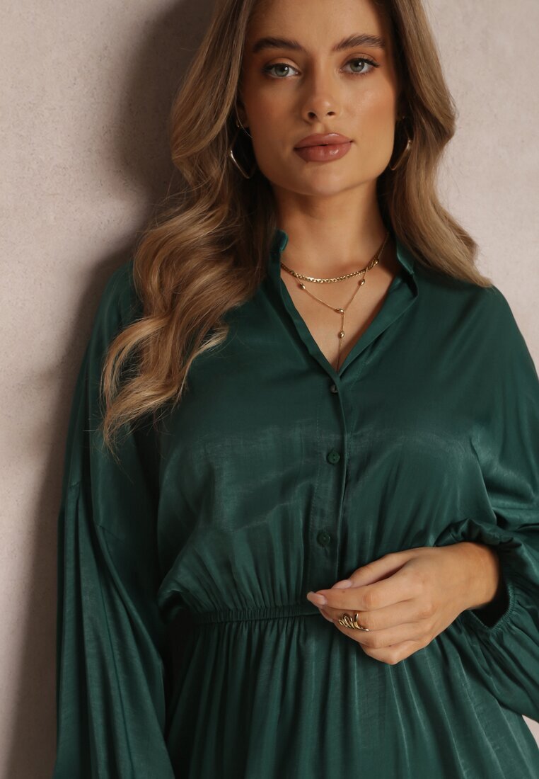 retro & icone Rochie Verde închisă cu volane Hile