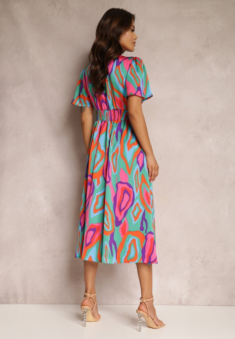 retro & icone Rochie Verde-Roz Eudathe