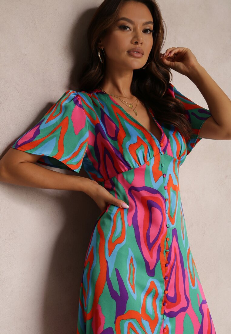 retro & icone Rochie Verde-Roz Eudathe