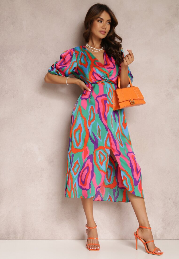 retro & icone Rochie Verde-Roz Katopis