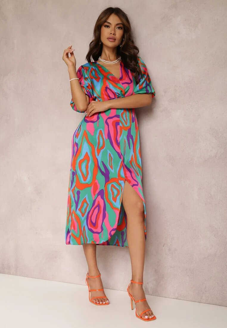 retro & icone Rochie Verde-Roz Katopis