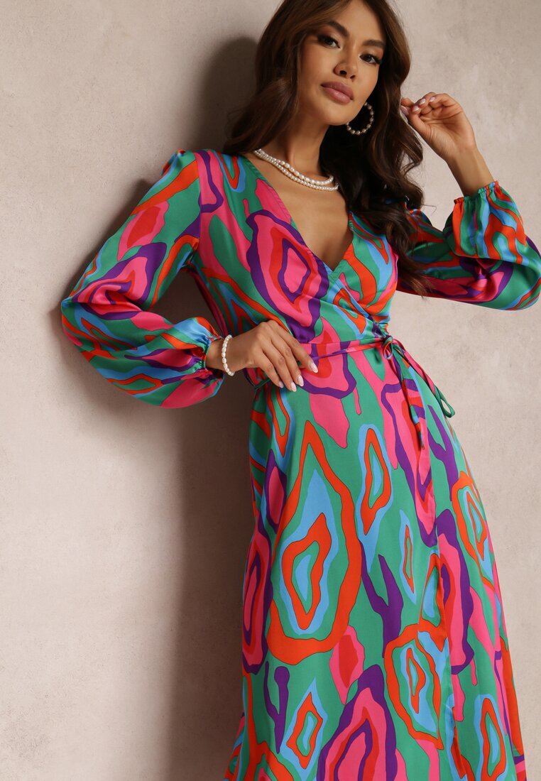 retro & icone Rochie Verde-Roz Lalope