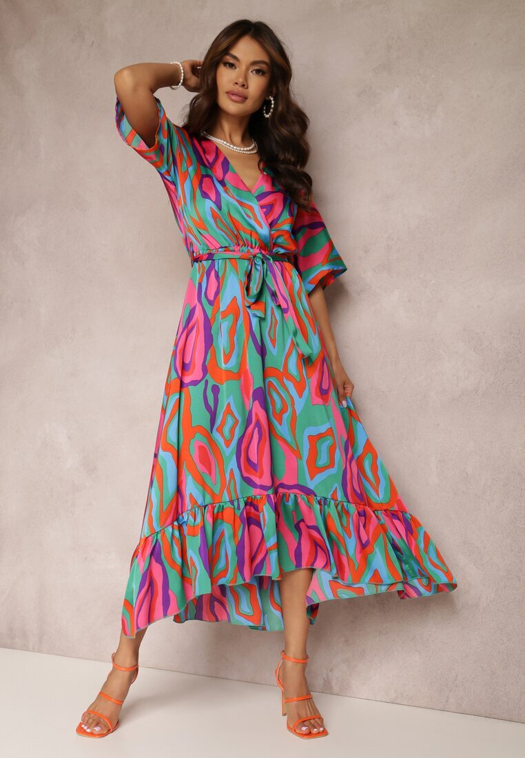 retro & icone Rochie Verde-Roz Telepholis