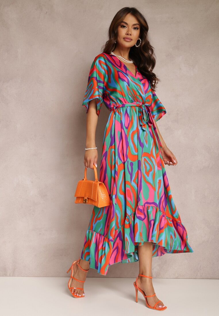 retro & icone Rochie Verde-Roz Telepholis