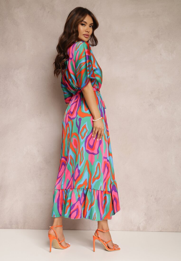 retro & icone Rochie Verde-Roz Telepholis