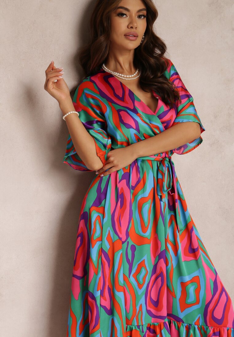 retro & icone Rochie Verde-Roz Telepholis