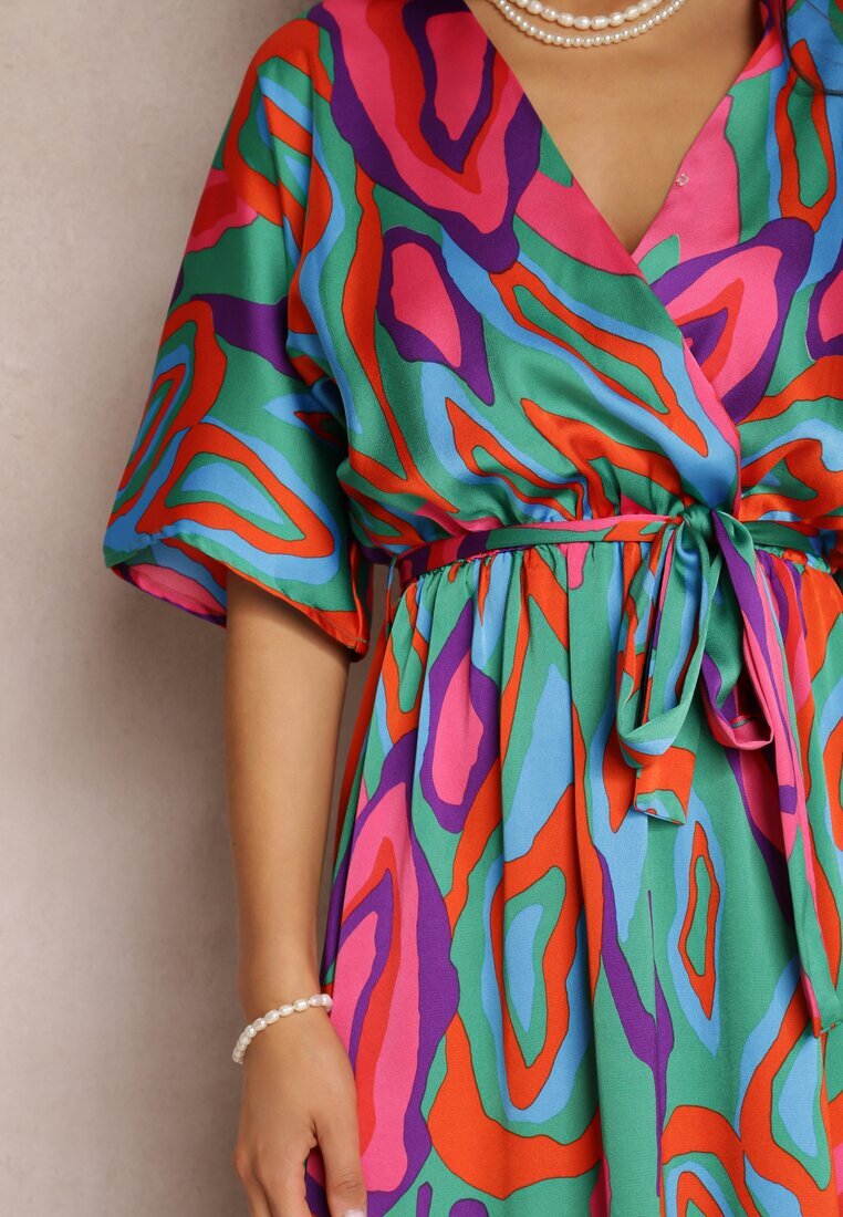 retro & icone Rochie Verde-Roz Telepholis