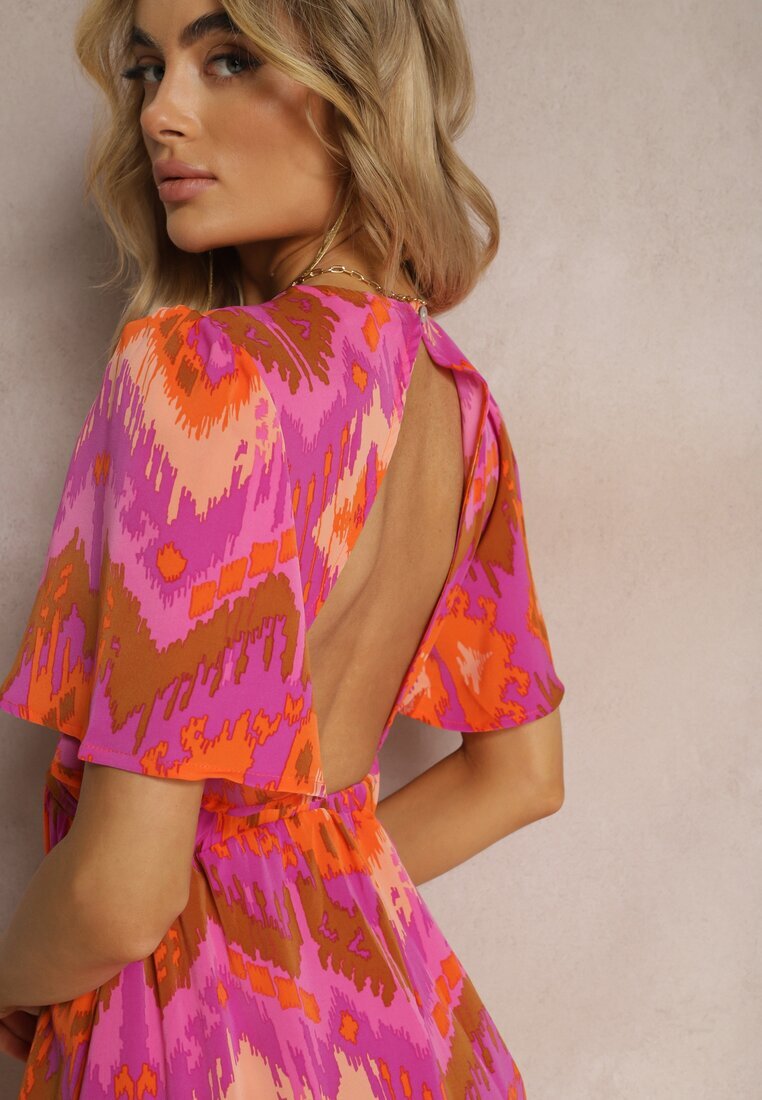 retro & icone Rochie Violet-Portocalie Cloș cu Decolteu în V Natica