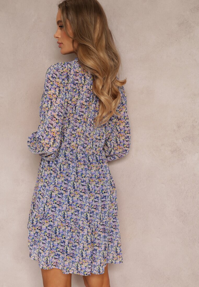 retro & icone Rochie Violetă Evazată Mini Florală cu elastic în talie Antonette