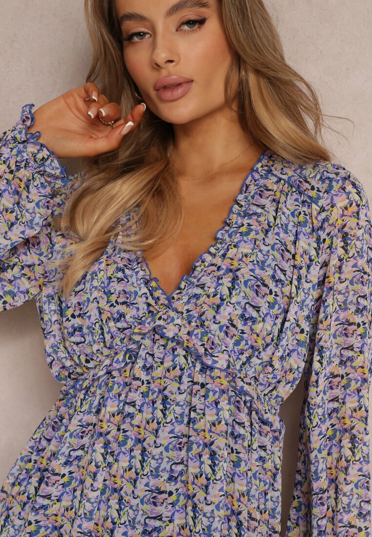 retro & icone Rochie Violetă Evazată Mini Florală cu elastic în talie Antonette