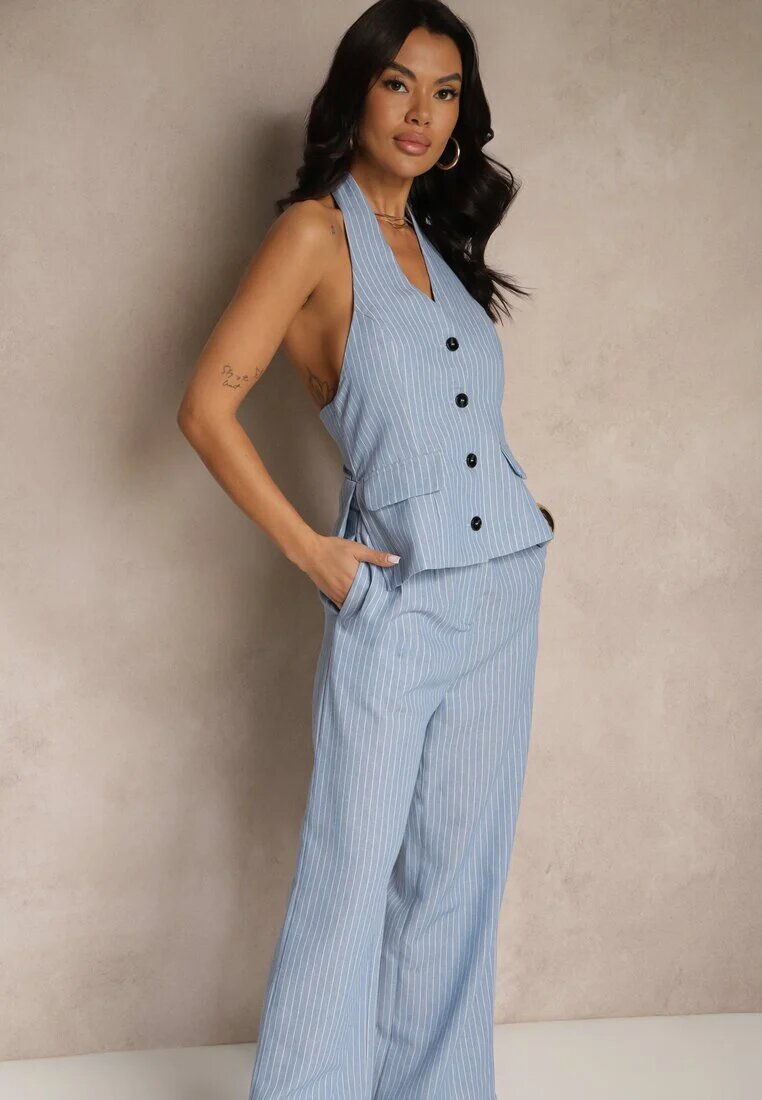 retro & icone Salopetă Albastru Stilizată ca un costum cu imitație de vestă Lanirena