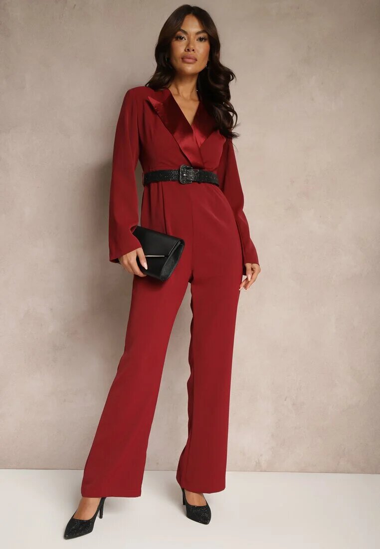 retro & icone Salopetă Cintrată Bordo în stil elegant cu picioare largi Etallina