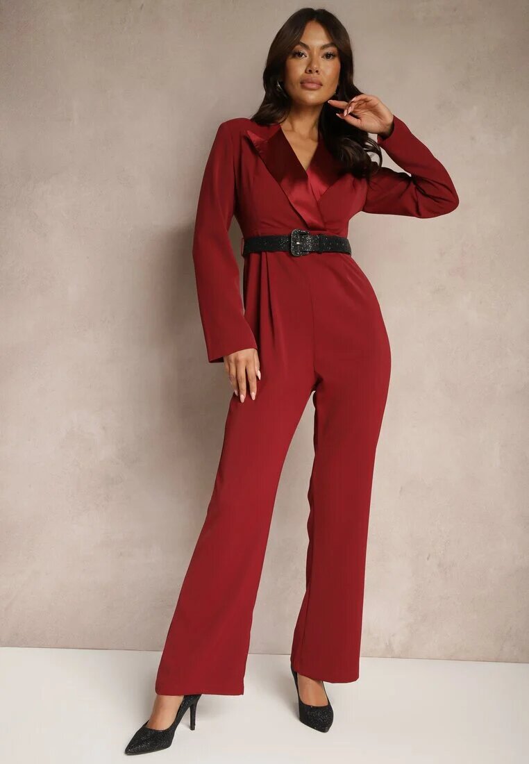 retro & icone Salopetă Cintrată Bordo în stil elegant cu picioare largi Etallina