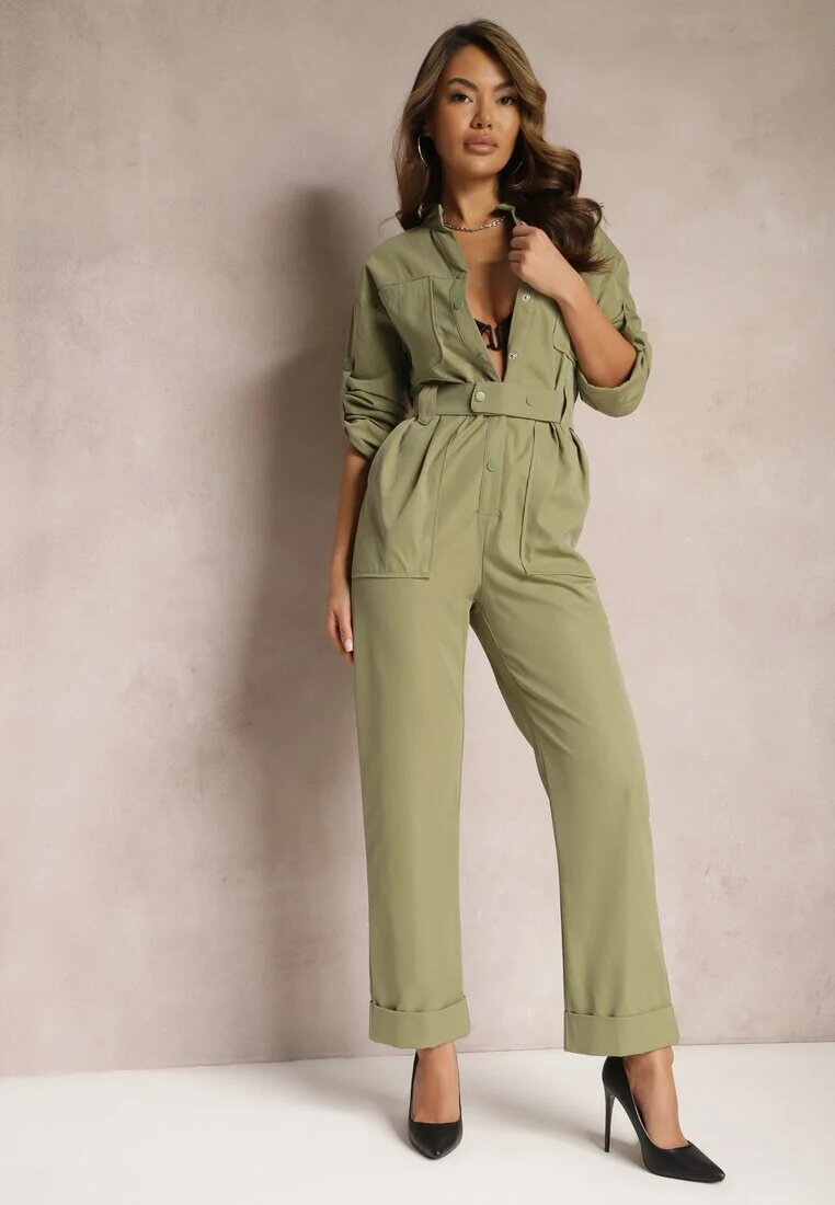 retro & icone Salopetă Verde Utility cu Picioare Lărgi și Cureaua Pireval
