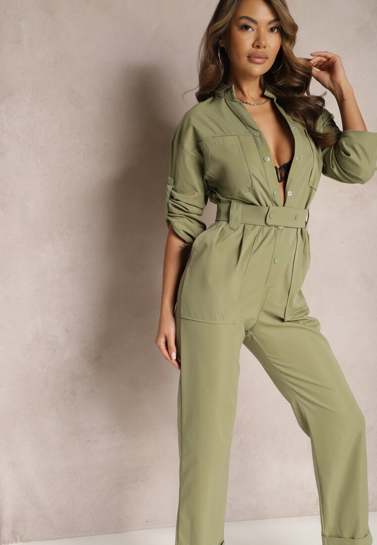 retro & icone Salopetă Verde Utility cu Picioare Lărgi și Cureaua Pireval