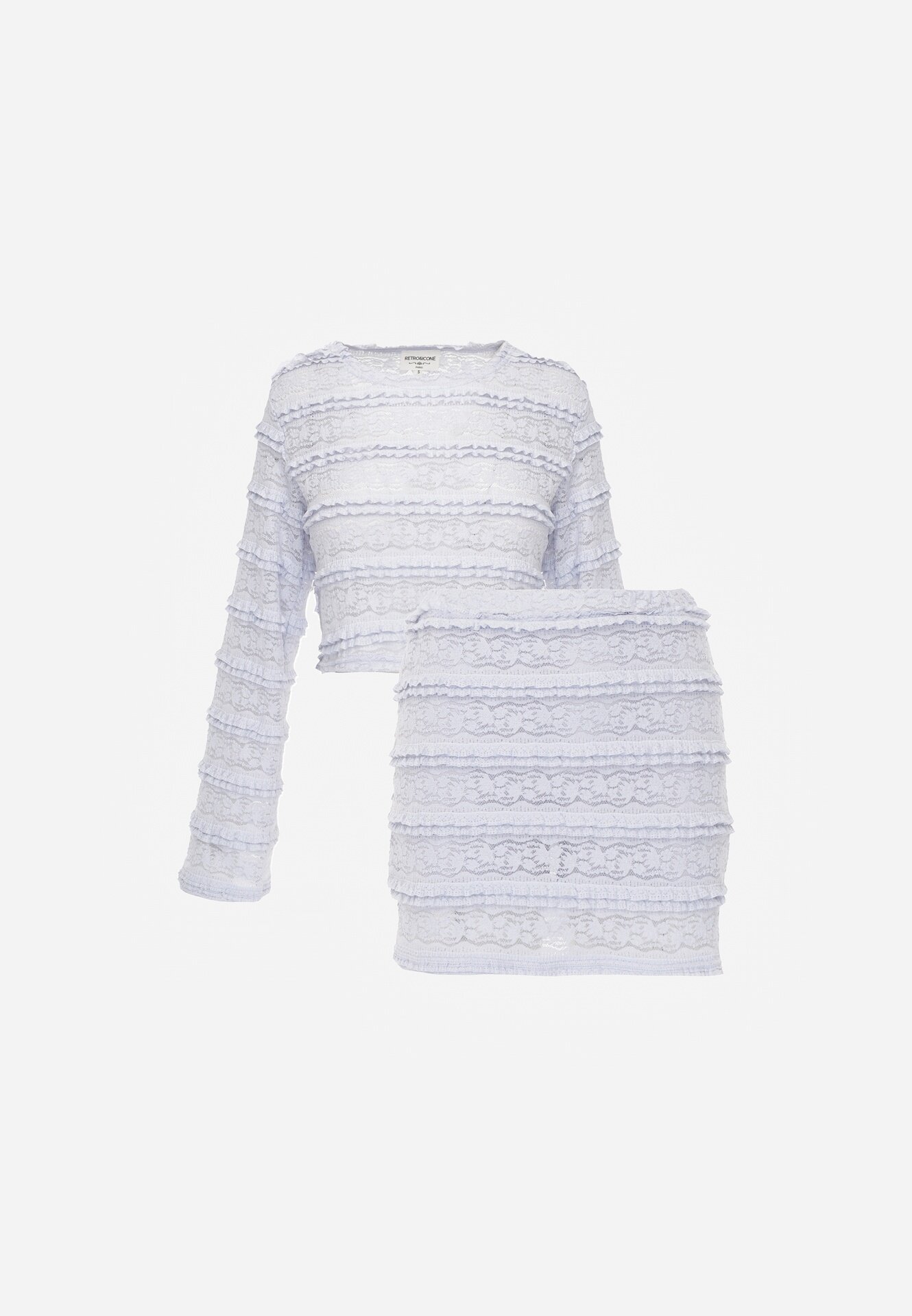 retro & icone Set Albastru din Dantelă Bluză cu mâneci lungi și Fustă-Pantaloni scurți asortați Daera