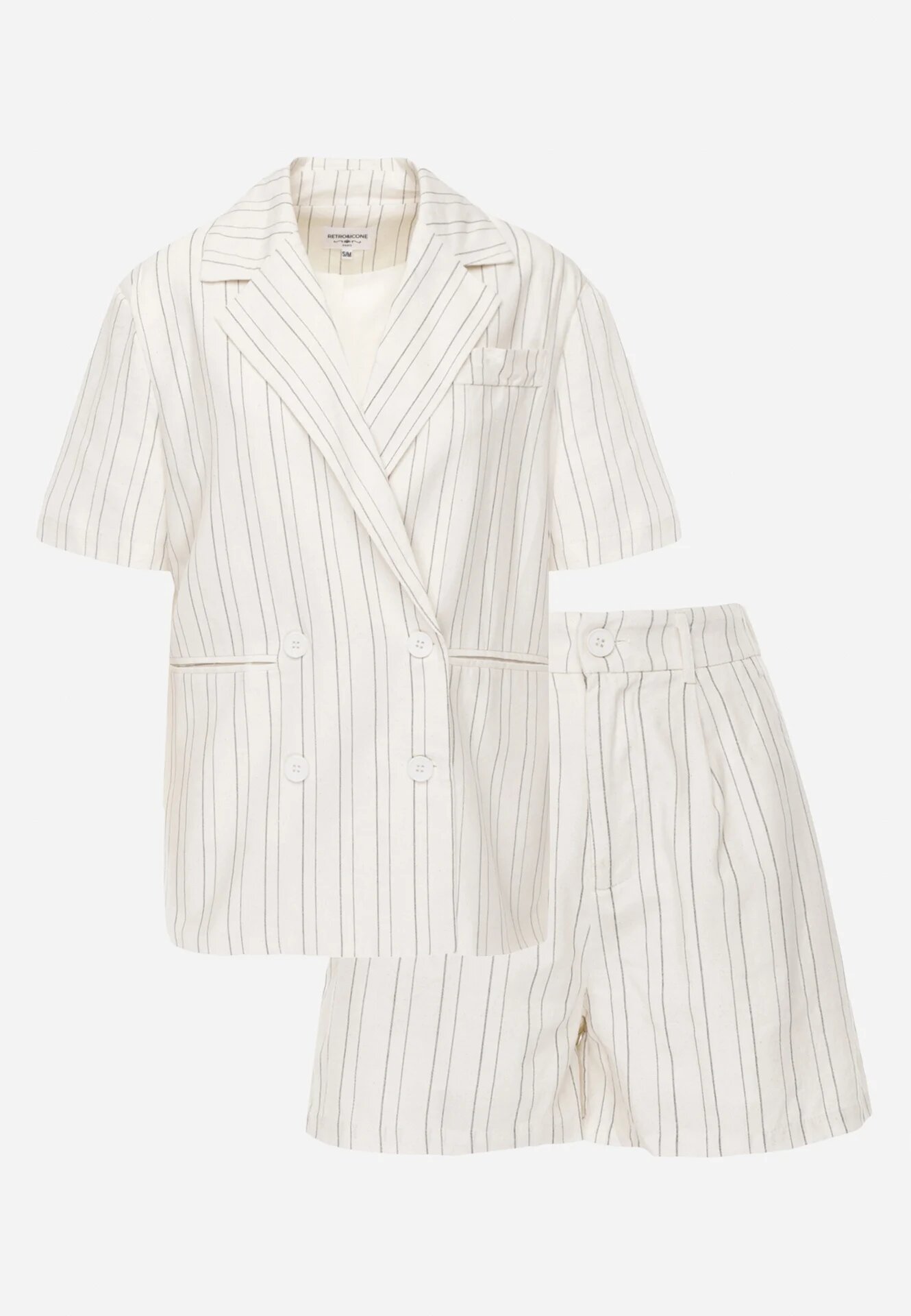 retro & icone Set Bej cu Vâscoză și Bumbac Pantaloni scurți și Sacou cu Mânecă Scurtă Zaleria