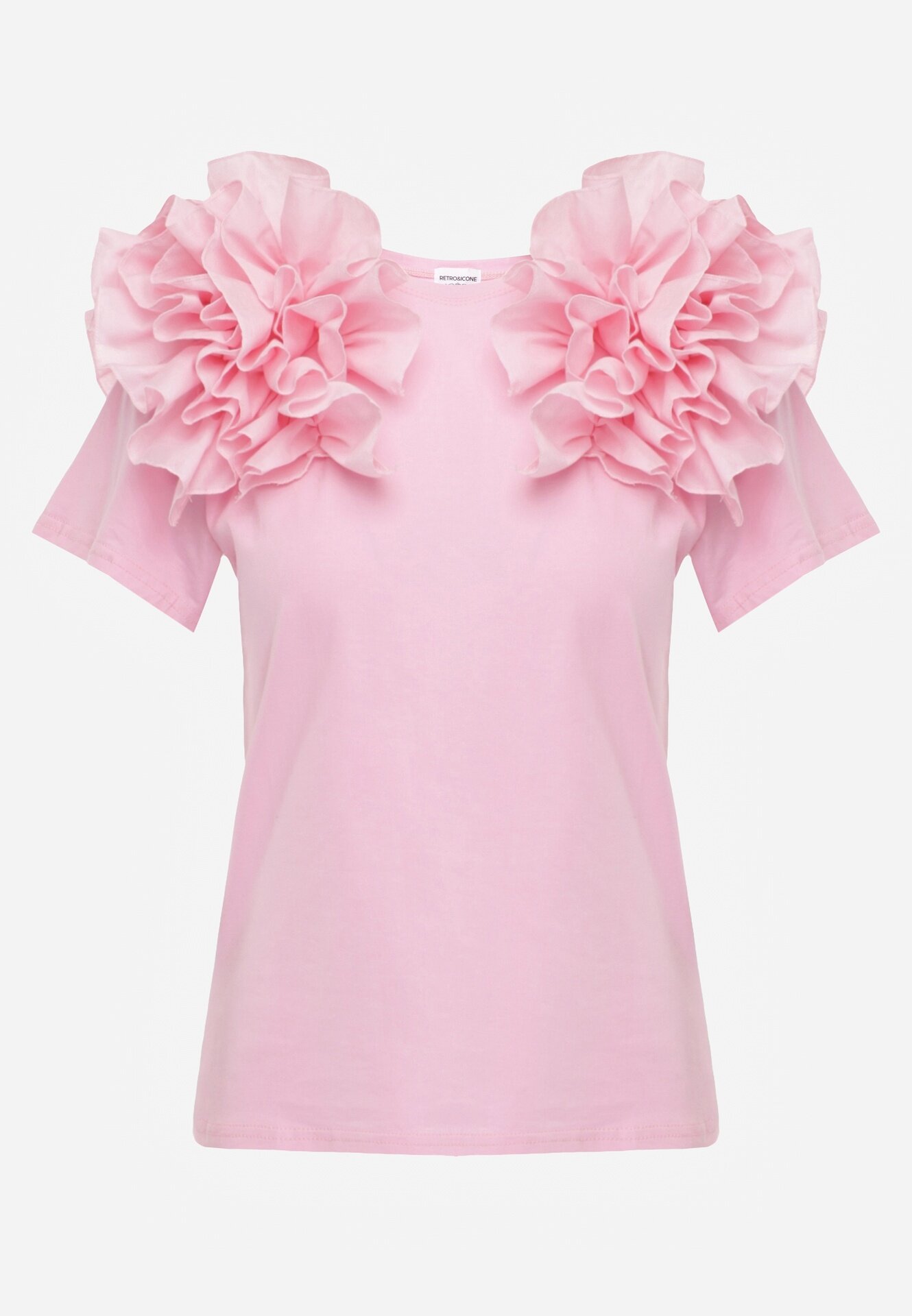 retro & icone Tricou roz din Bumbac Decorat cu Volane Bufante Kandrra