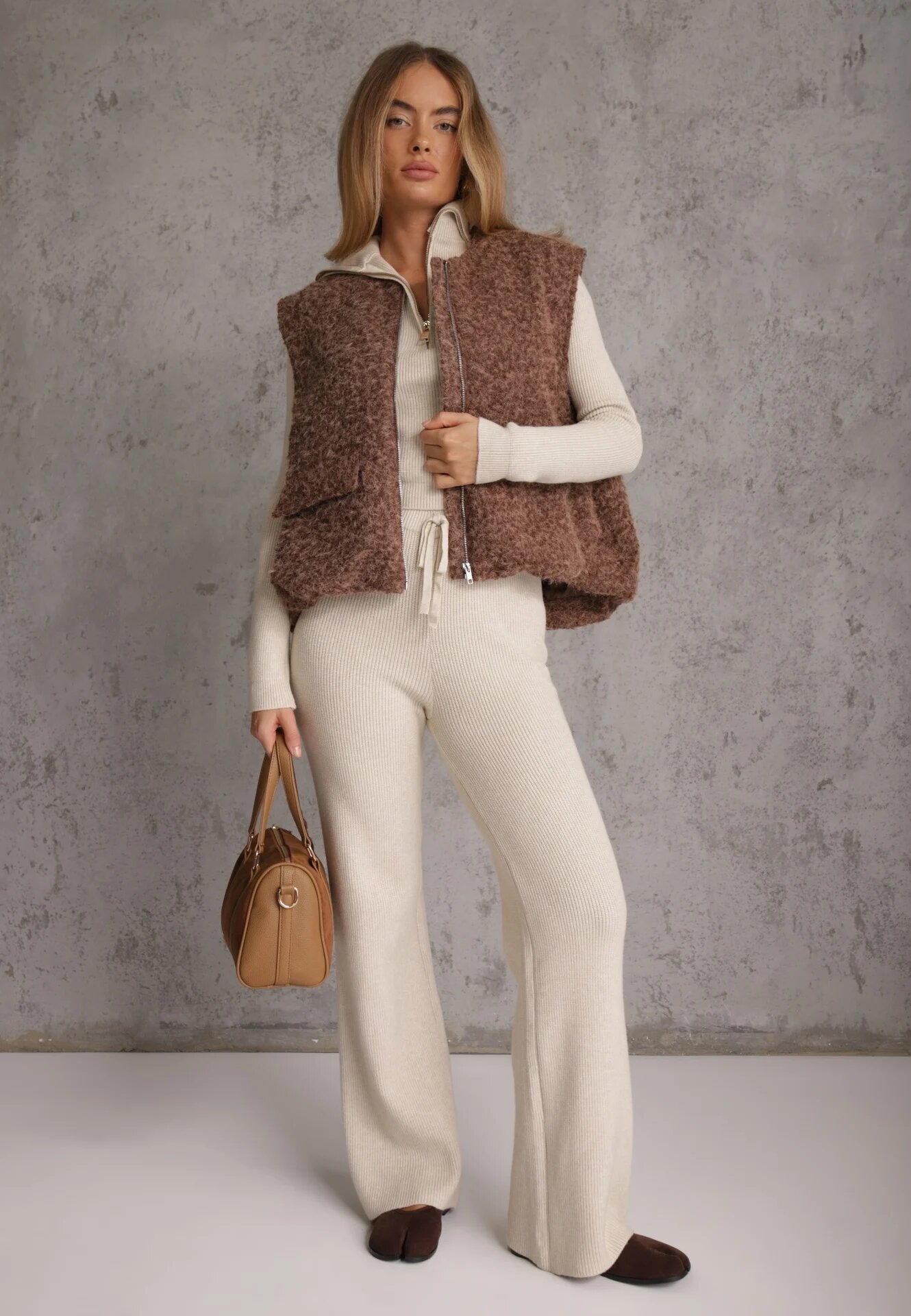 retro & icone Vestă Casual din tricot Boucle cu fermoar și buzunare Emasa Maro