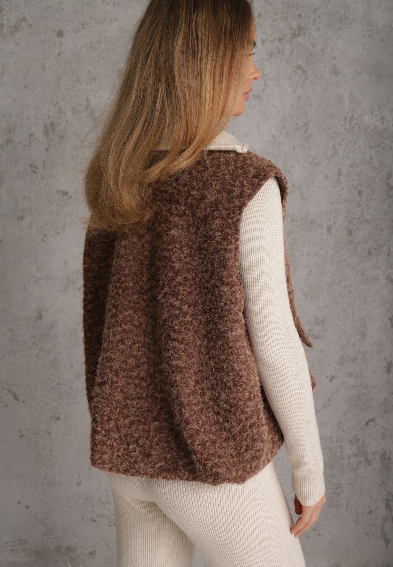 retro & icone Vestă Casual din tricot Boucle cu fermoar și buzunare Emasa Maro