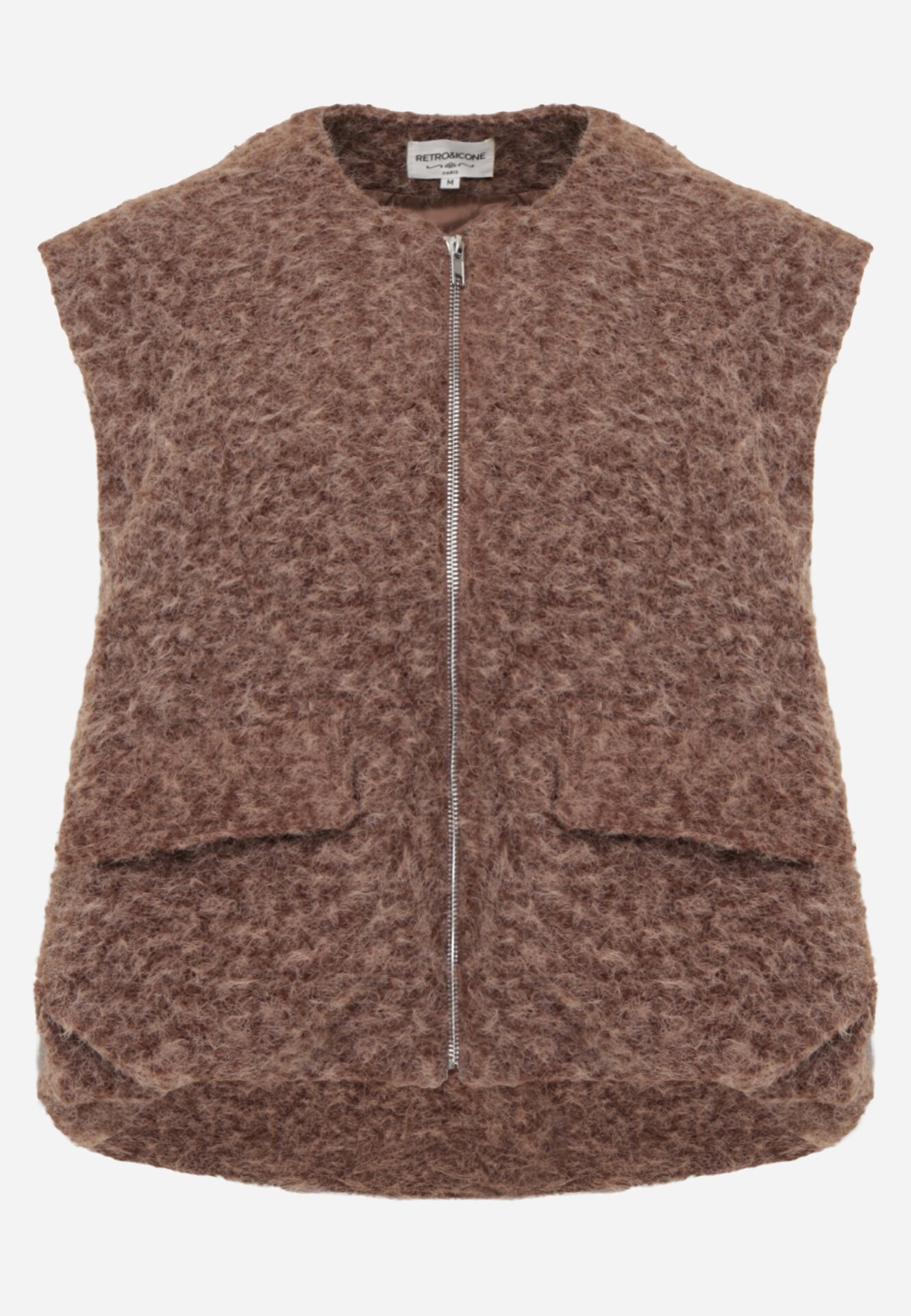 retro & icone Vestă Casual din tricot Boucle cu fermoar și buzunare Emasa Maro