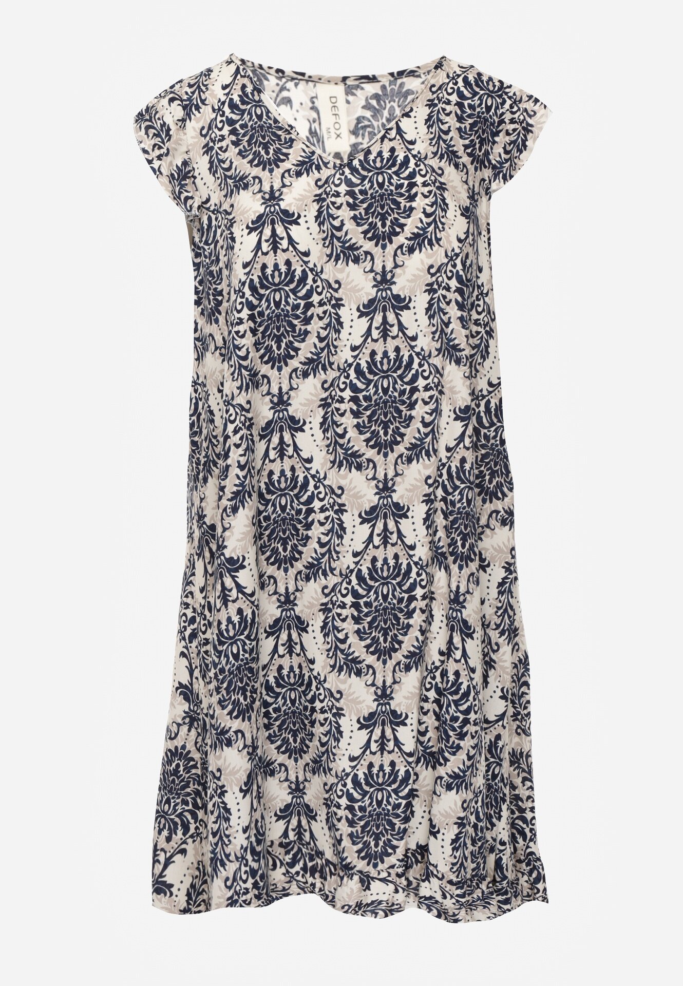  Rochie Bleumarin-Bej Boho din Bumbac cu bretele decorată cu volan Testalaya