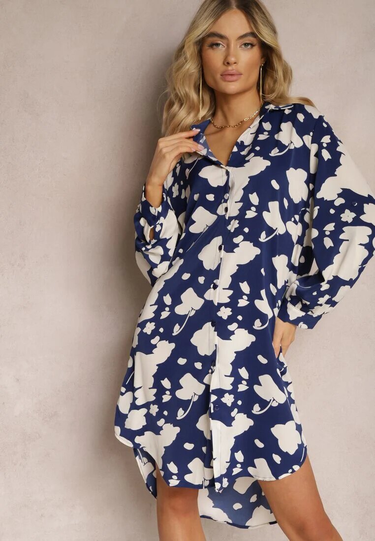  Rochie bleumarin și alb în stil cămașă Midi Iridesse