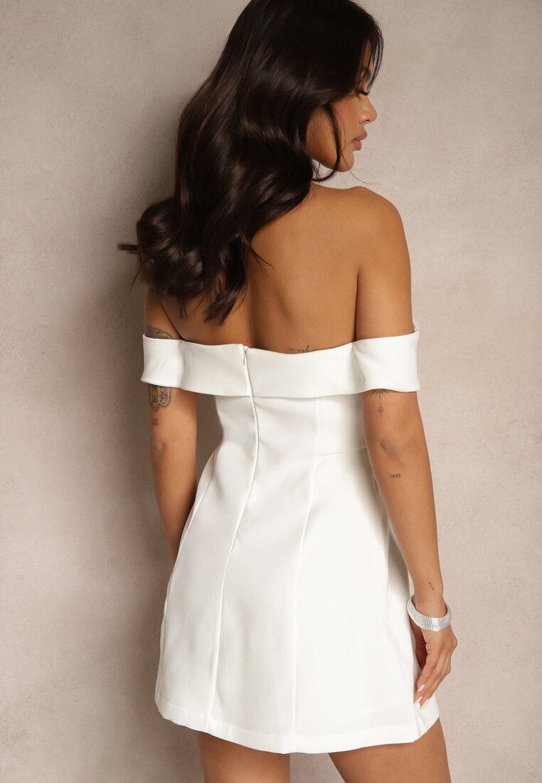 Rochie De cocktail Albă Bandeau cu pliu la decolteu Milzemis