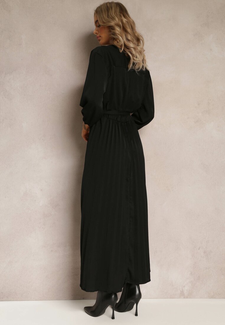  Rochie Neagră Plic cu elastic și curea în talie decorată cu pliuri Kaylina