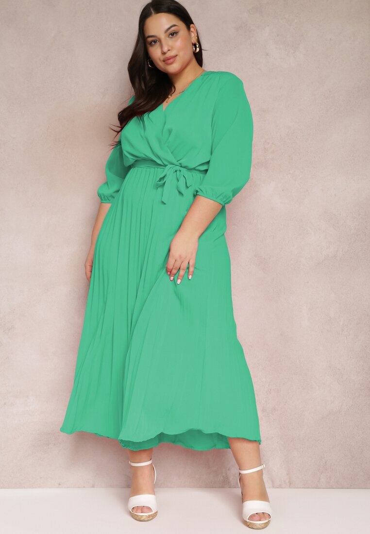  Rochie Petrecută Verde cu elastic și curea în talie Decorată cu pliuri Kaylina