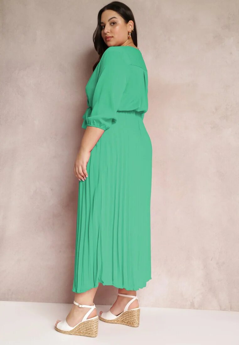  Rochie Petrecută Verde cu elastic și curea în talie Decorată cu pliuri Kaylina