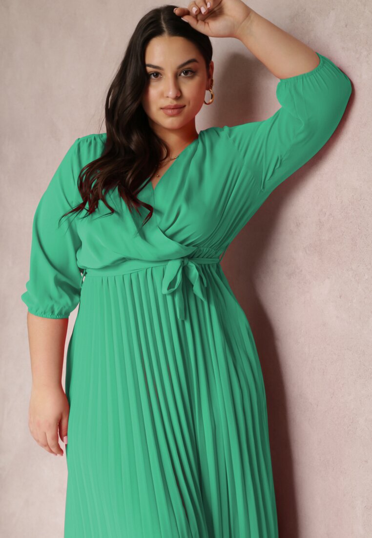  Rochie Petrecută Verde cu elastic și curea în talie Decorată cu pliuri Kaylina
