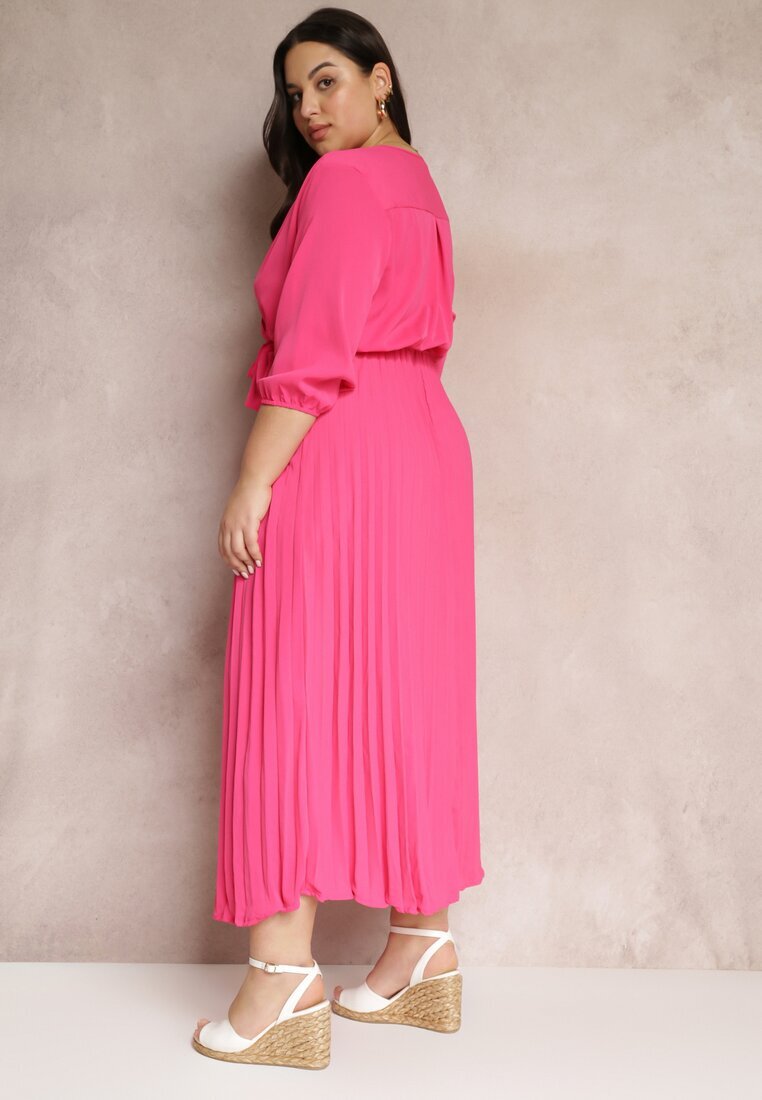  Rochie roză tip plic cu elastic și curea în talie decorată cu pliuri Kaylina