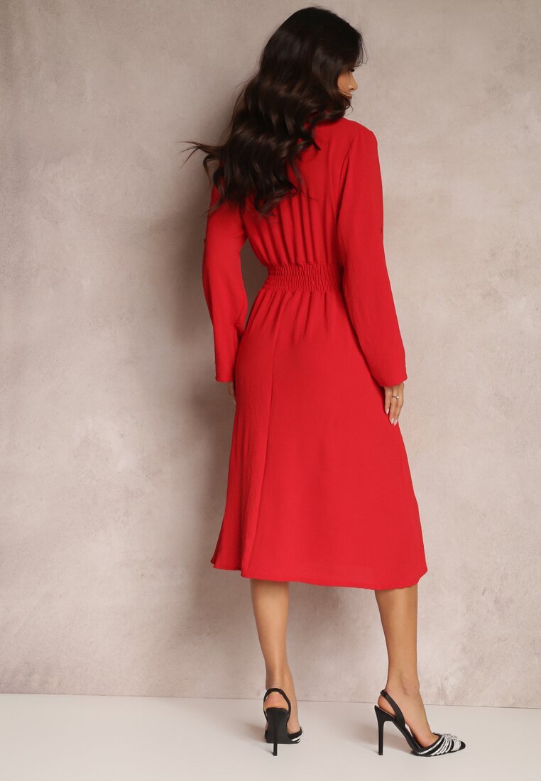  Rochie tip cămașă roșie Midi cu elastic în talie Natelin