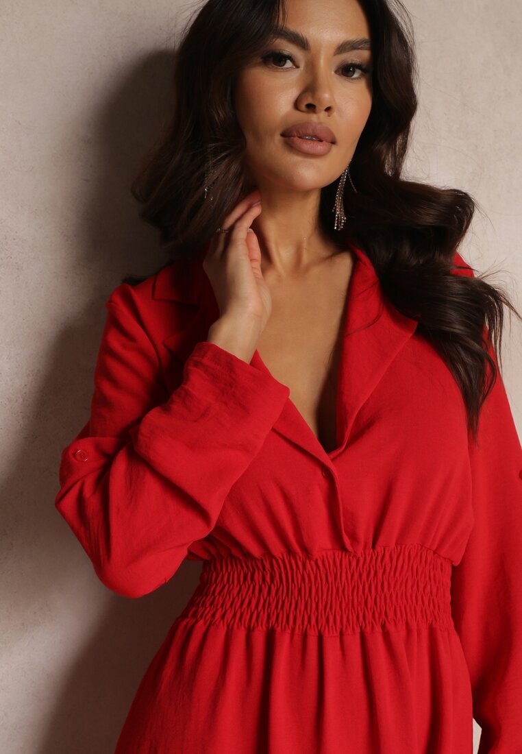  Rochie tip cămașă roșie Midi cu elastic în talie Natelin