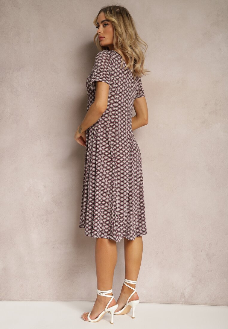  Rochie Viscoză Bordeaux-Bej cu Fason Cloș Ibelia