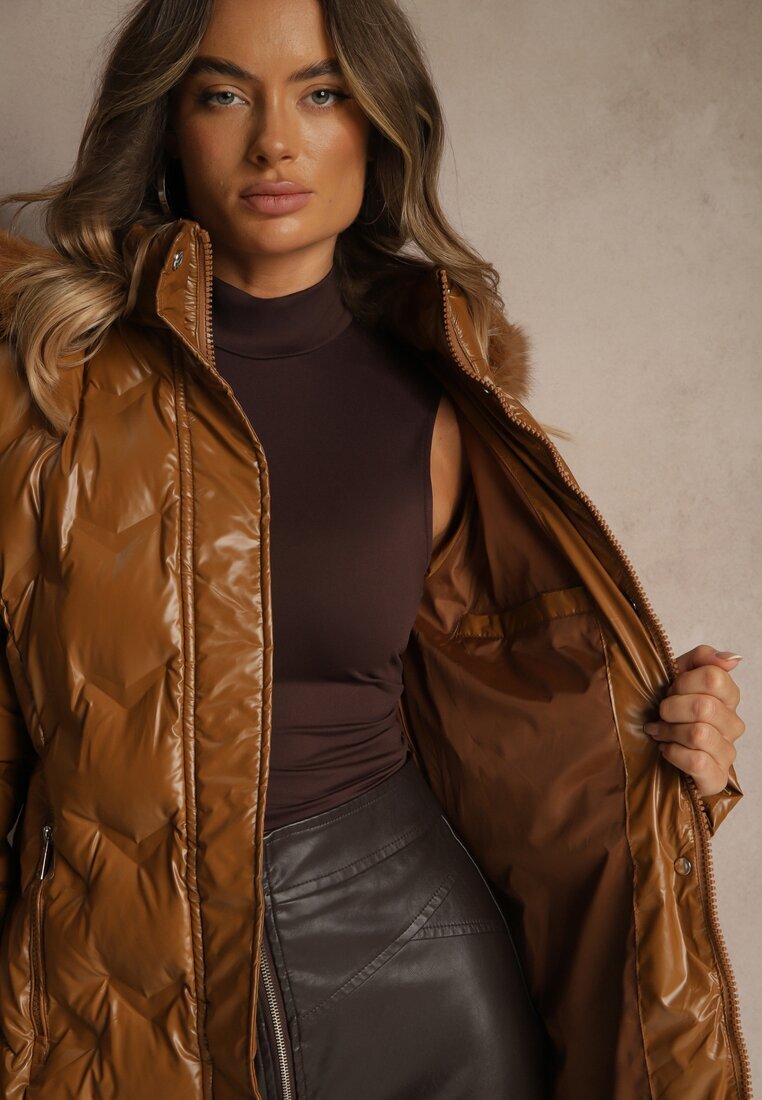 romee's Jachetă Maro Matlasată cu blană detașabilă și glugă decorată cu curea Olinesa