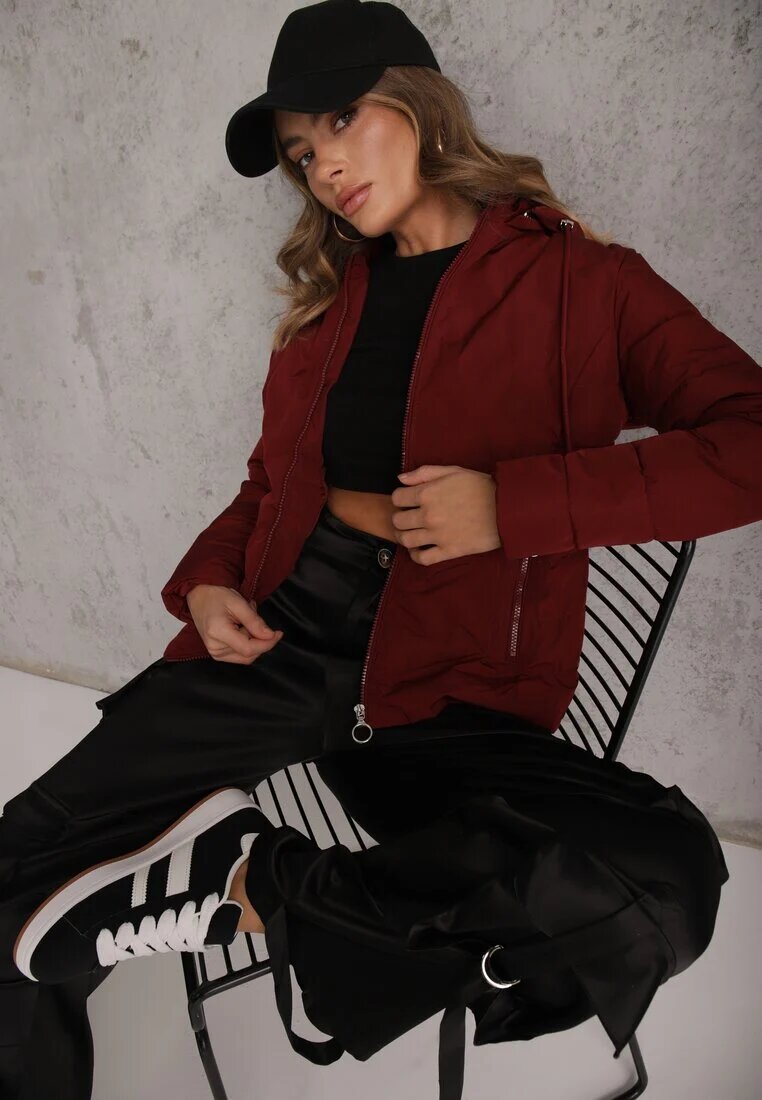 romee's Jachetă Matlasată De tranziție Bordo cu glugă detașabilă Olantta