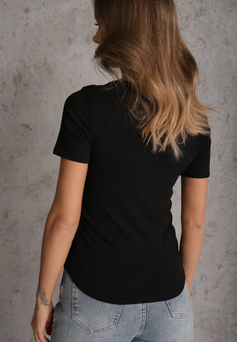romee's T-shirt Negru cu dungi cu încrețituri laterale Nedala