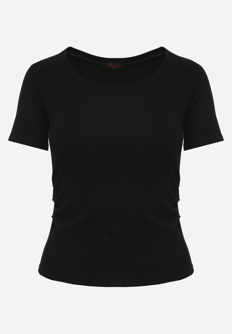 romee's T-shirt Negru cu dungi cu încrețituri laterale Nedala