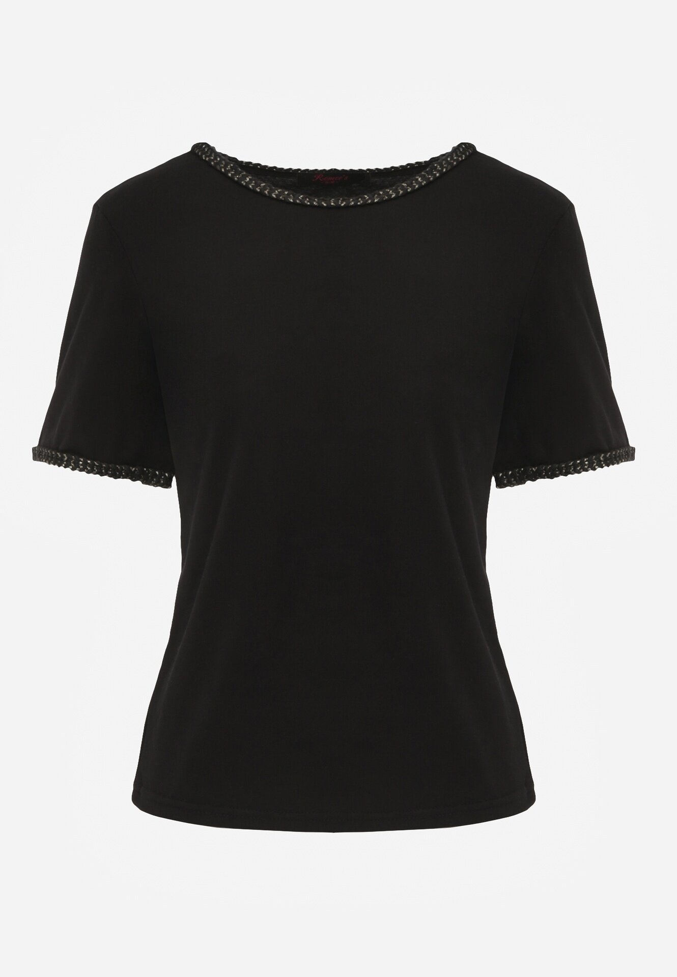 romee's T-shirt simplu din bumbac cu borduri decorative împletite Thalia Negru