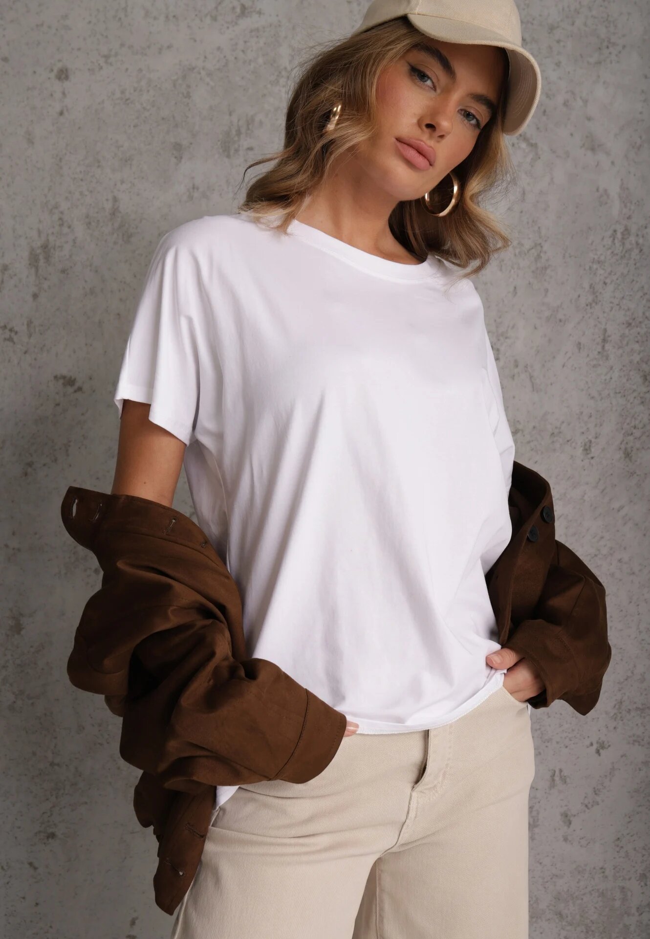 romee's Tricou Alb Basic Oversize din Bumbac Elusis