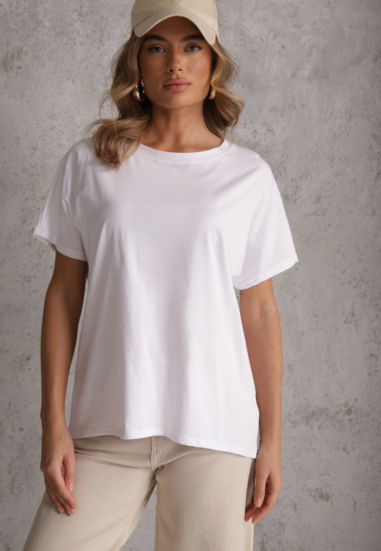romee's Tricou Alb Basic Oversize din Bumbac Elusis