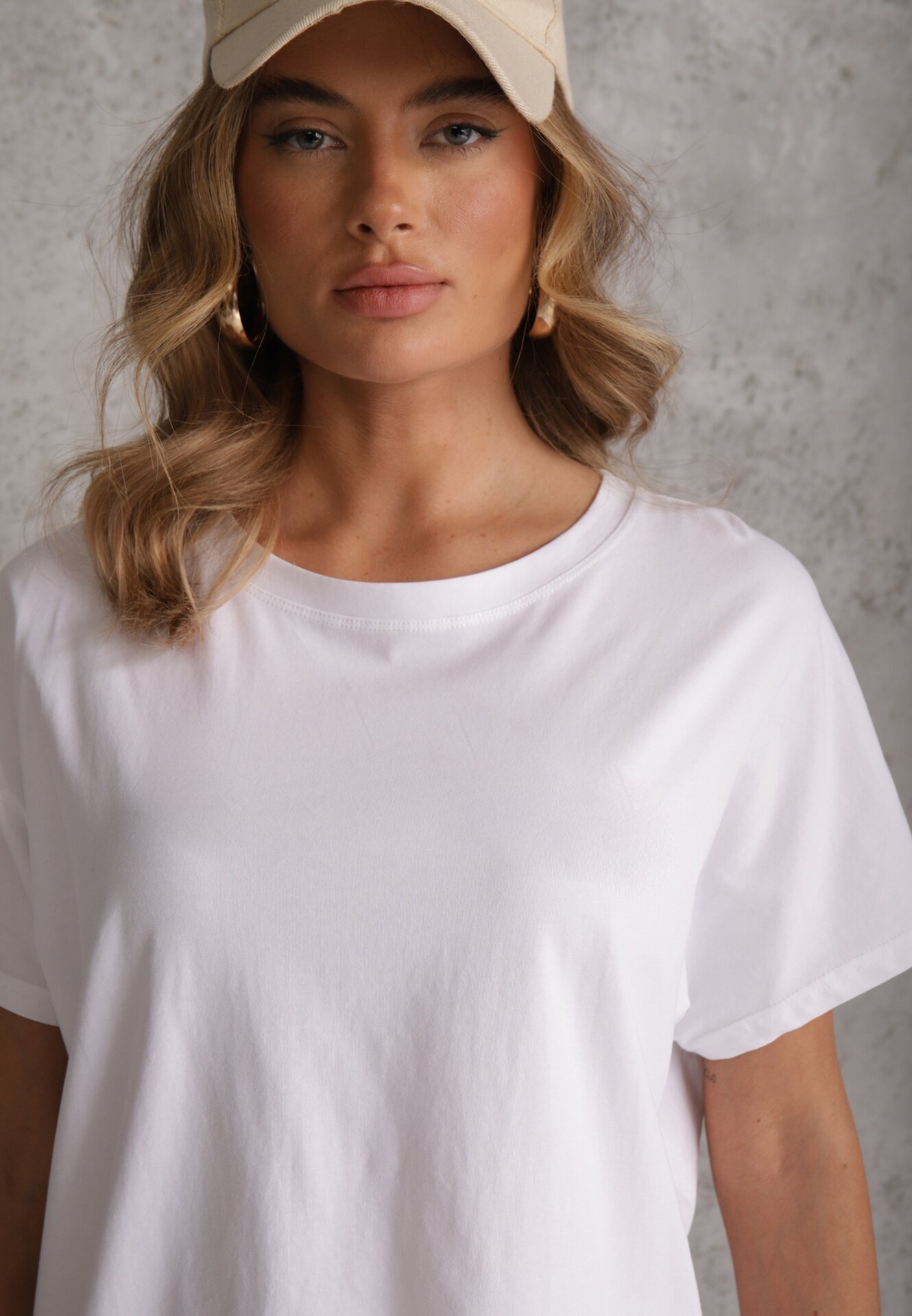 romee's Tricou Alb Basic Oversize din Bumbac Elusis